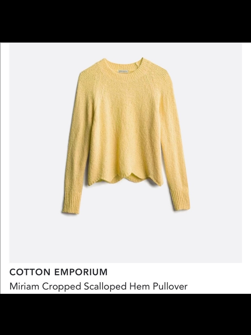 Cotton Emporium Soft Yellow Scalloped-Hem Crewneck Sweater